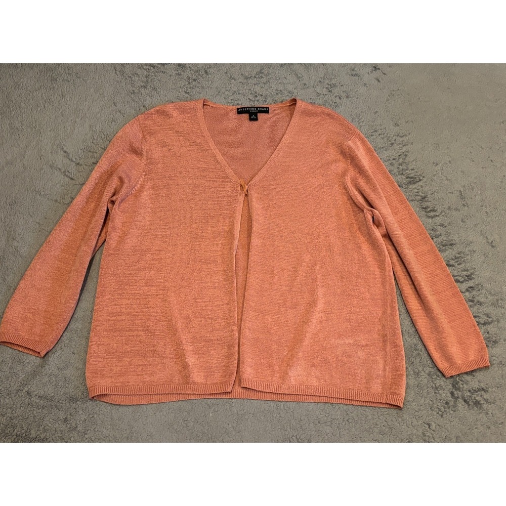Vintage Josephine Chaus Cardigan Sweater Womens 3 Peach Ribbed Knit 1-Button